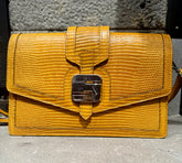 Authentic Pre-Loved Serapian Mustard Yellow Lizard-Print Leather Handbag – Crossbody or Shoulder Bag (Excellent Condition)