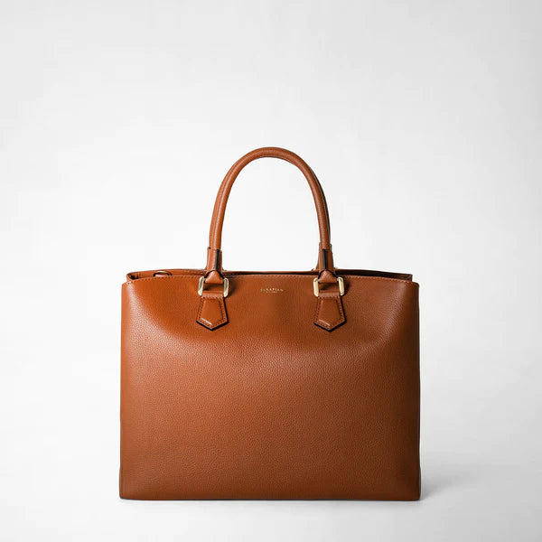 Serapian Milano Large Luna Bag in Rugiada leather Caramel