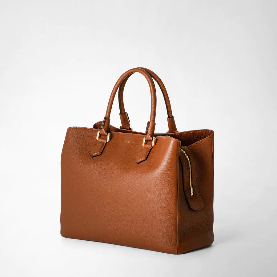 Serapian Milano Large Luna Bag in Rugiada leather Caramel