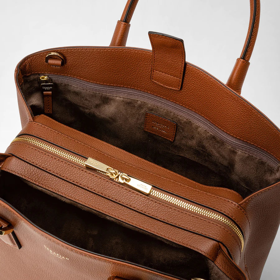 Serapian Milano Large Luna Bag in Rugiada leather Caramel