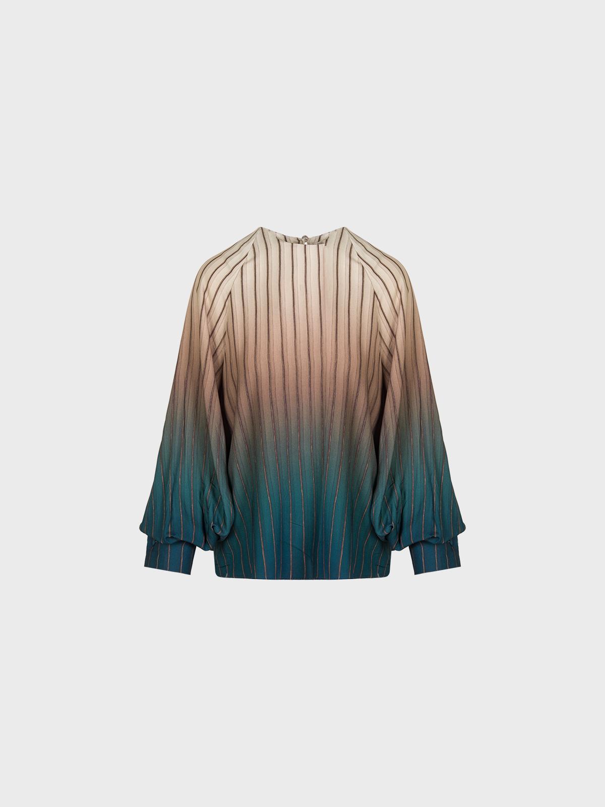 Sandro Ferrone: Ombre Striped Blouse with Voluminous Sleeves – Beige & Teal
