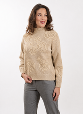 Rossana Pellegrini: Textured Floral Knit Sweater – Biscuit Beige | Made in Italy