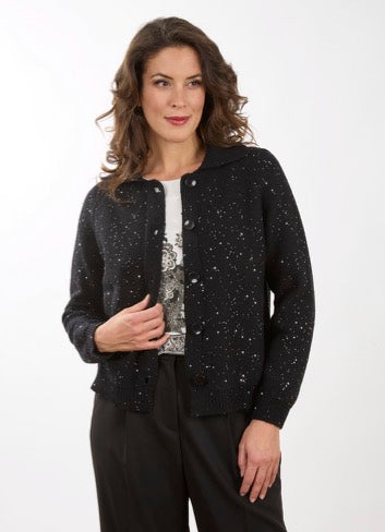 Rossana Pellegrini: Speckled Knit Cardigan – Black