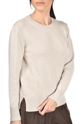 Gran Sasso Women’s Crew 100% Cashmere Neck Knit Sweater with Side Slits – Beige