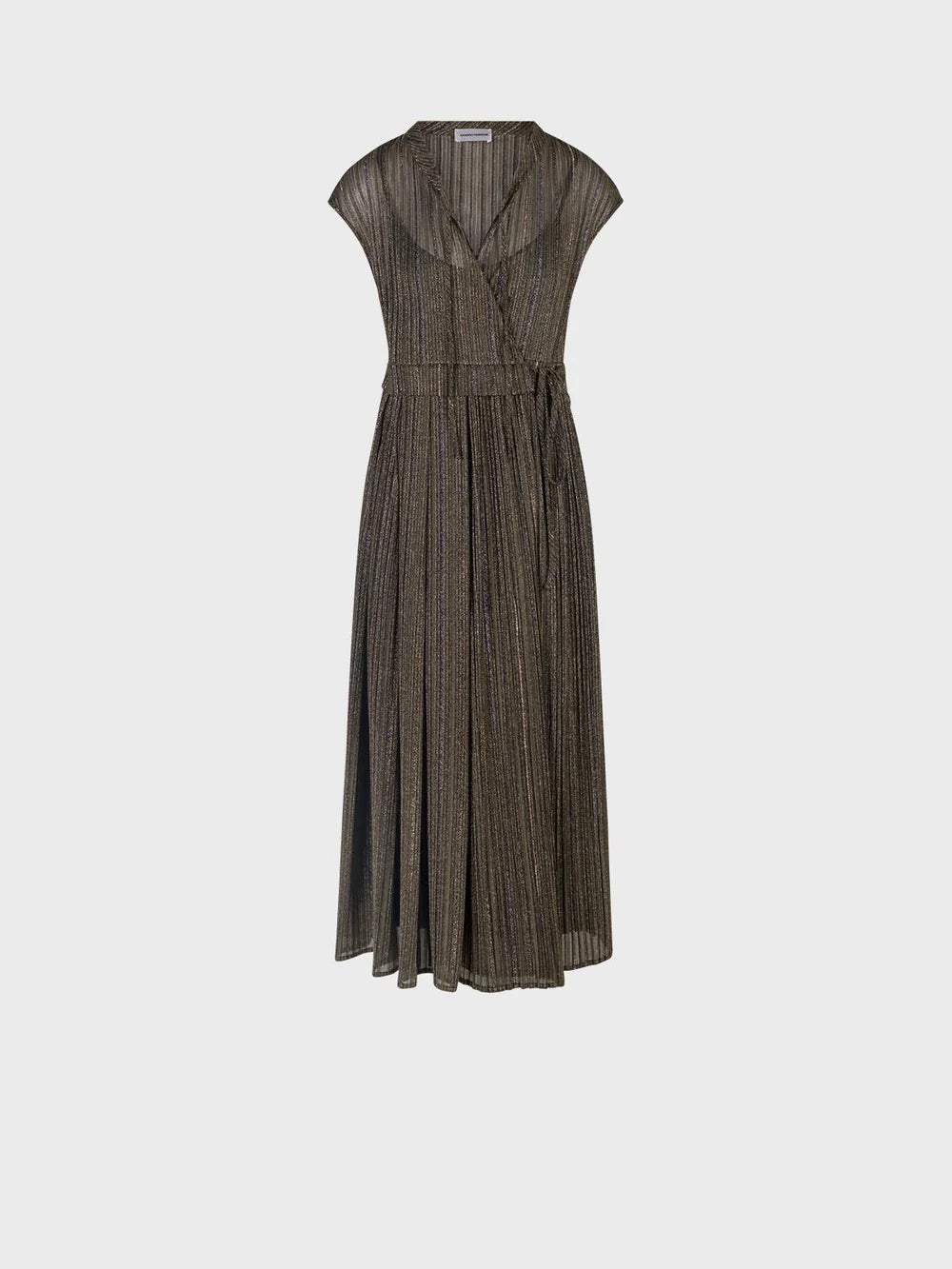 Sandro Ferrone: Metallic Pleated Wrap Midi Dress