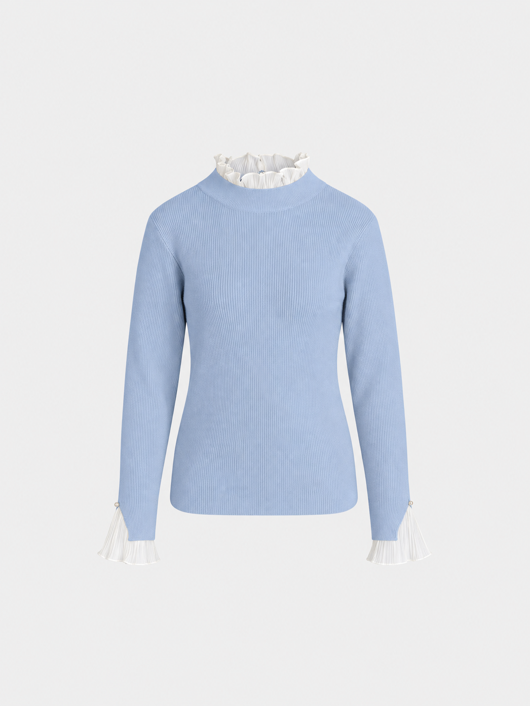 Sandro Ferrone: Ribbed Knit Sweater with White Pleated Ruffle Details