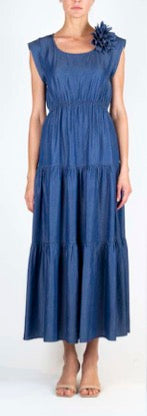 Clips: Effortless Denim Maxi Dress – Elegant Blue Tiered Summer Dress