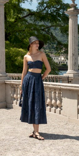 Clips: Textured Denim Midi Skirt – Elegant Summer Statement Skirt