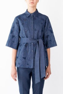 Clips: Textured Denim Shirt – Belted Modern Utility Top