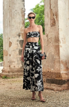 Clips: Tropical Print Midi Skirt – Bold Black & White Statement Skirt