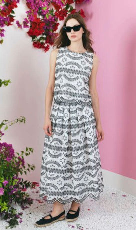 Clips: Embroidered Cotton Set – Sleeveless Top & Midi Skirt