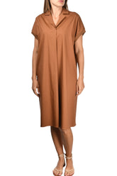 Gran Sasso: Caramel Short Sleeve Shirt Dress with Relaxed Fit & Collar Detail