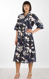 Rossana Pellegrini: Navy Floral Shirt Dress – Elegant Midi Cotton Day Dress