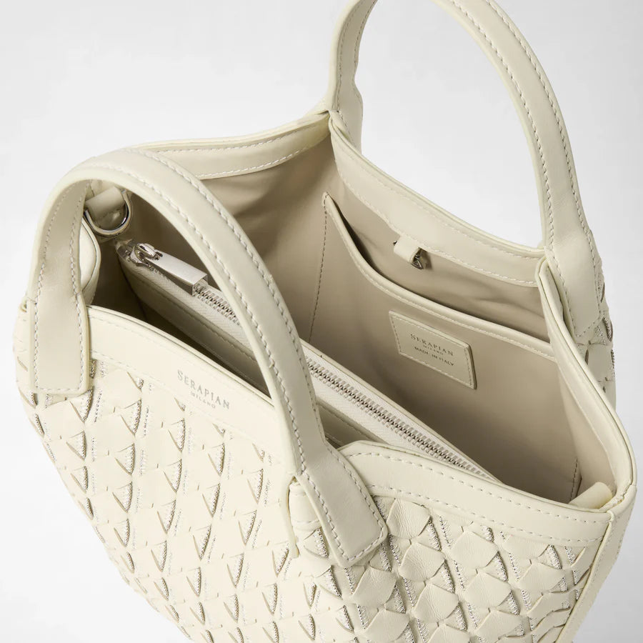 Serapian Mini Secret Bag – Ivory Microchain and Mosaico Cashmere Leather