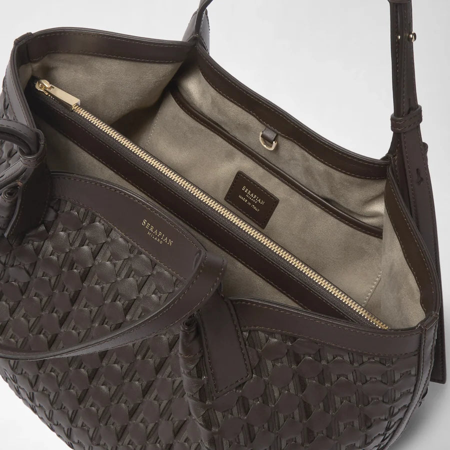 Serapian Secret Small Ribbon Mosaico Leather Bag – Ebony