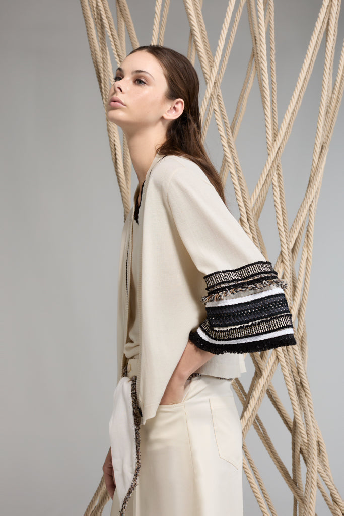 Tricot Chic: Embellished Sleeve Knit Top