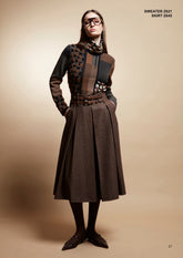 Tricot Chic: Wool Blend Pleated Midi Skirt | Women's Brown Italian Designer Skirt