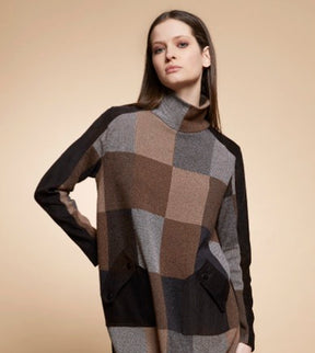 Tricot Chic: Plaid Turtleneck Sweater | Women's Brown Italian Designer Knit
