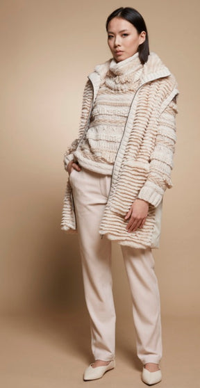 Tricot Chic: Textured Fringe Knit Sweater | Women's Cream Italian Designer Pullover