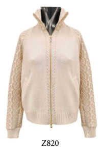 Tricot Chic: Lace Knit Zip Cardigan | Women's Beige Italian Designer Cardigan