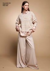 Tricot Chic: Open Knit V-Neck Sweater | Women's Beige Italian Designer Pullover