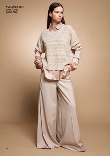 Tricot Chic: Open Knit V-Neck Sweater | Women's Beige Italian Designer Pullover