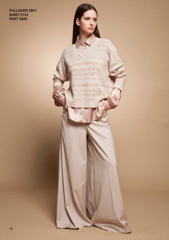 Tricot Chic: Open Knit V-Neck Sweater | Women's Beige Italian Designer Pullover