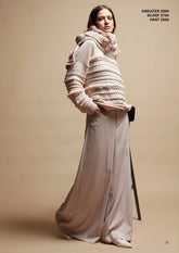 Tricot Chic: Textured Fringe Knit Sweater | Women's Beige Italian Designer Pullover