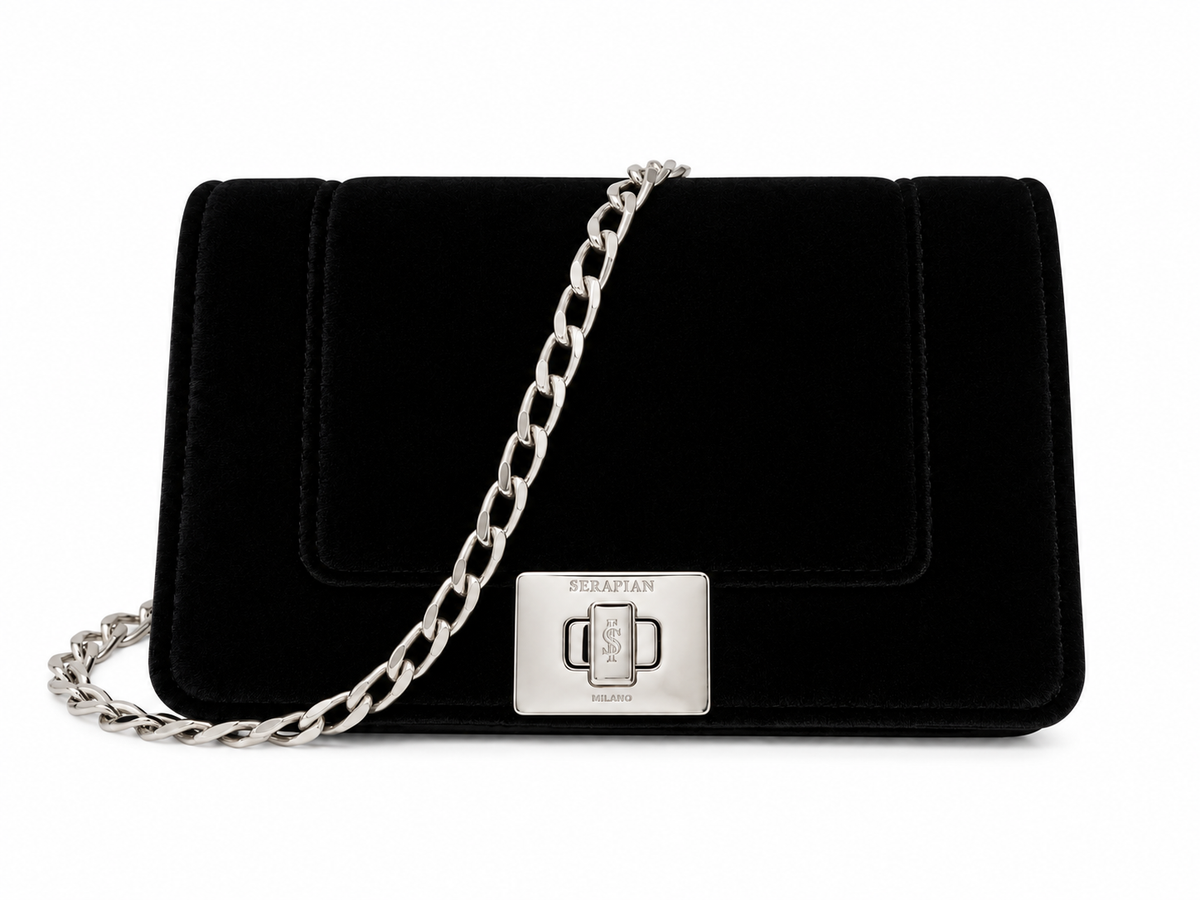 Serapian Milano Black Velvet Chain Shoulder Bag